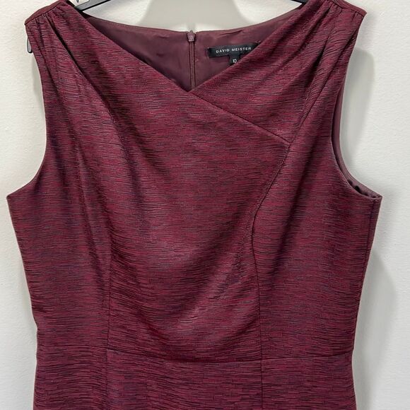 David Meister Burgundy Fitted Dress 10 - Picture 2 of 5